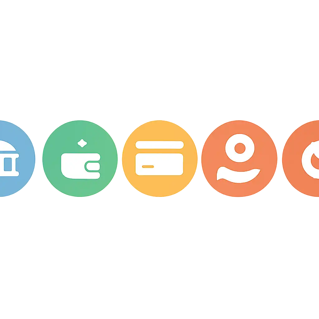 Five numbered circular icons connected by arrows in a horizontal flow, Deposits, Withdrawals and Payouts steps, Khanapara