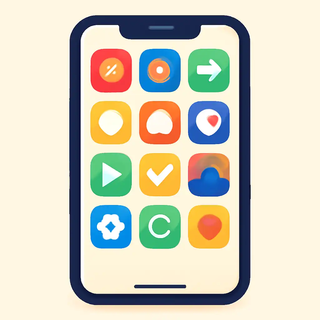 Smartphone shown from the front displaying a colourful flat layout of abstract game icons and rounded tiles, khanapara teer