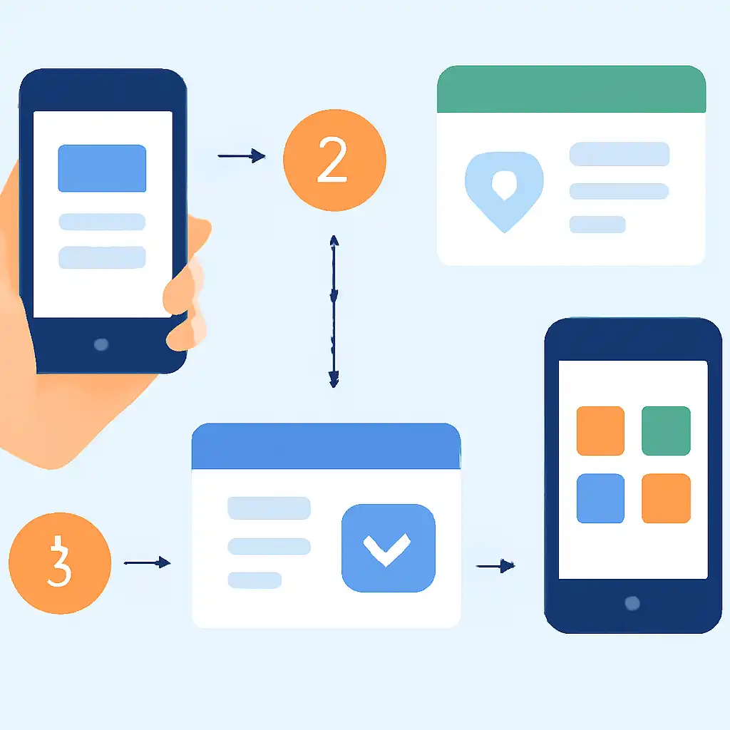 Annotated step diagram: your first session process with numbered callouts, Khanapara Teer