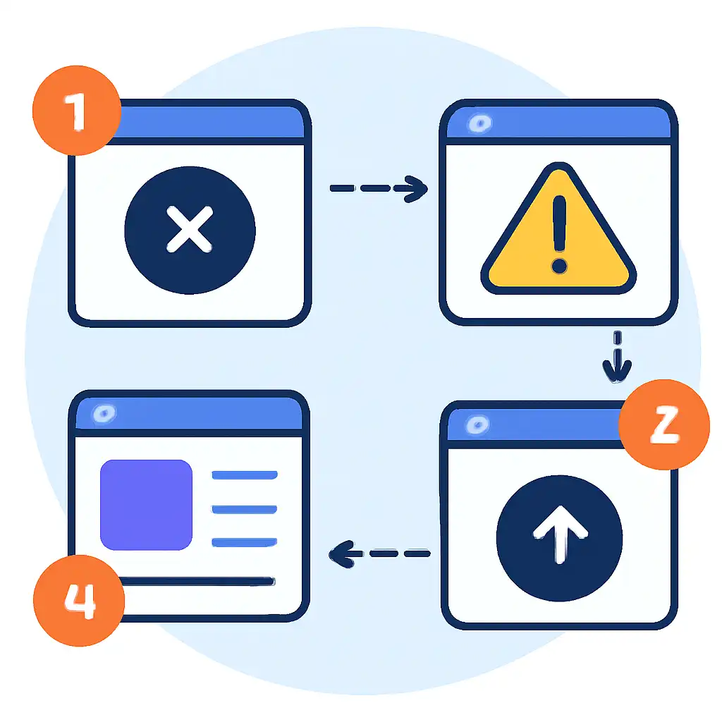 Annotated step diagram: common beginner mistakes process with numbered callouts, Khanapara Teer